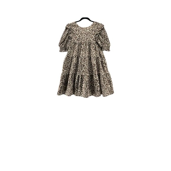 La Ven Babydoll Leopard Print Dress With Ruffle Sleeves & Tie Back Size S NEW - Picture 1 of 12